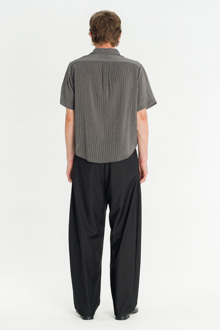 Menswear | Short-Sleeve Stripe Shirt, Charcoal