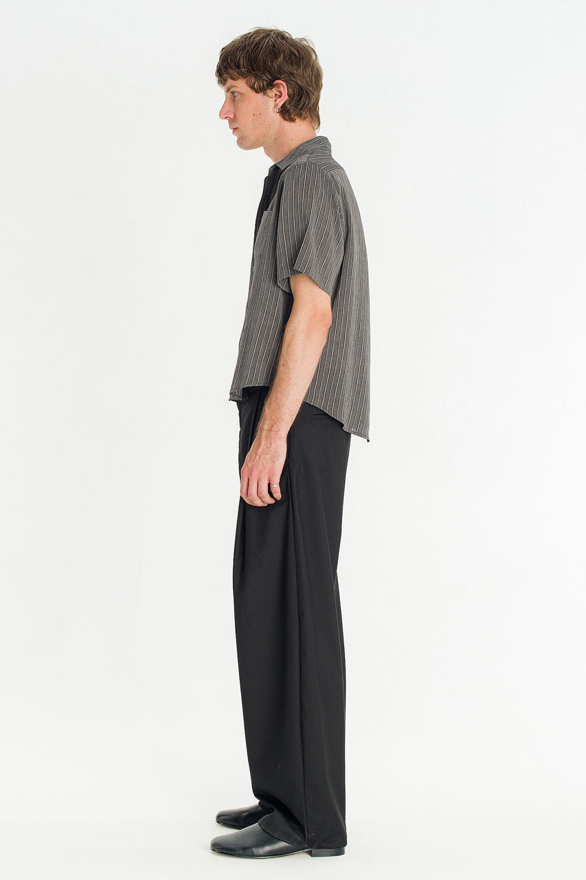 Menswear | Short-Sleeve Stripe Shirt, Charcoal
