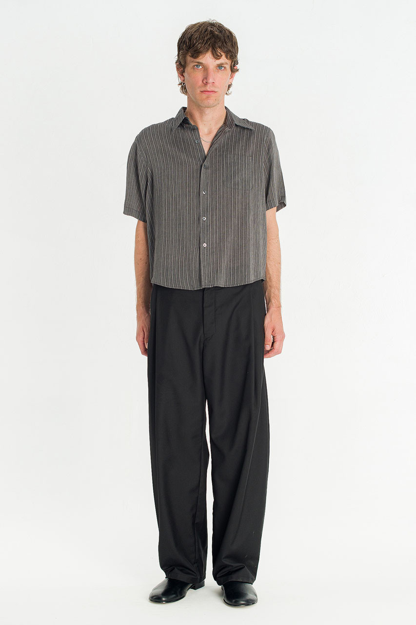 Menswear | Short-Sleeve Stripe Shirt, Charcoal