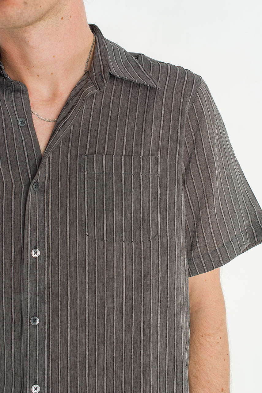 Menswear | Short-Sleeve Stripe Shirt, Charcoal