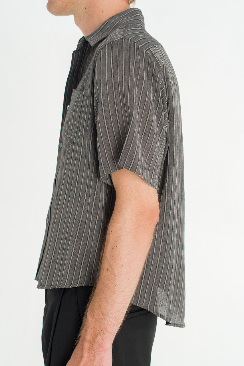 Menswear | Short-Sleeve Stripe Shirt, Charcoal