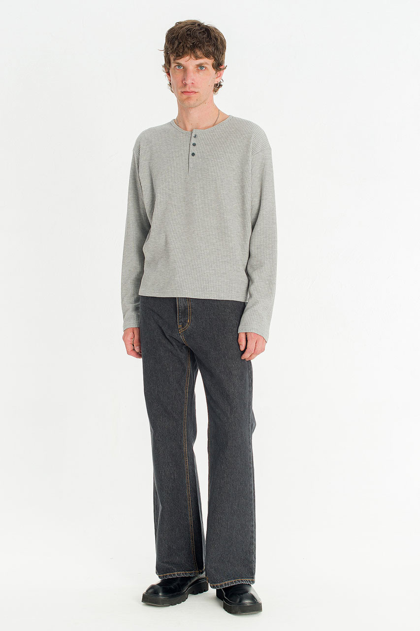 Menswear | Waffle Crop Henley Tee, Grey