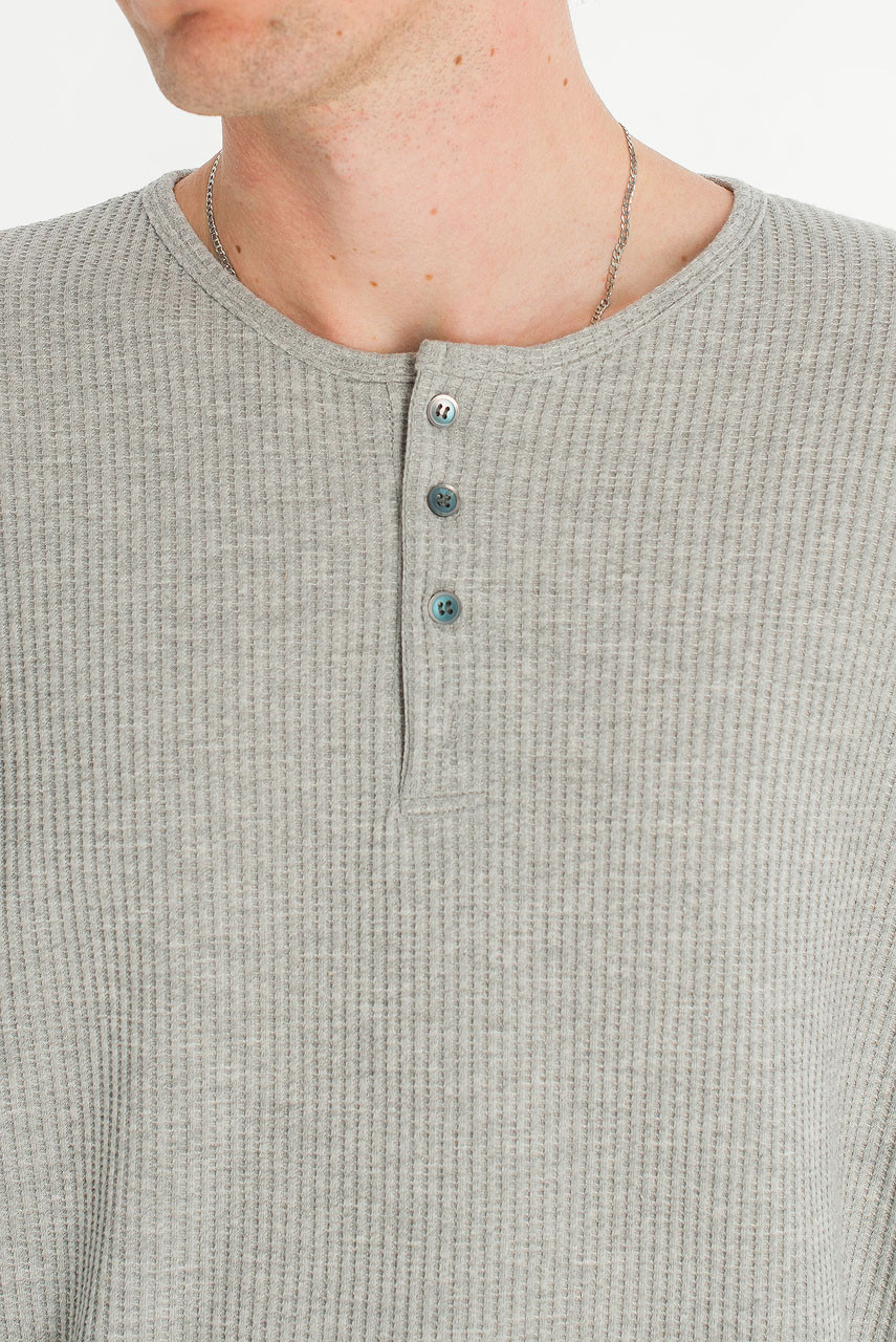 Menswear | Waffle Crop Henley Tee, Grey