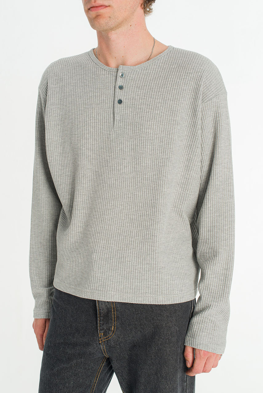 Menswear | Waffle Crop Henley Tee, Grey
