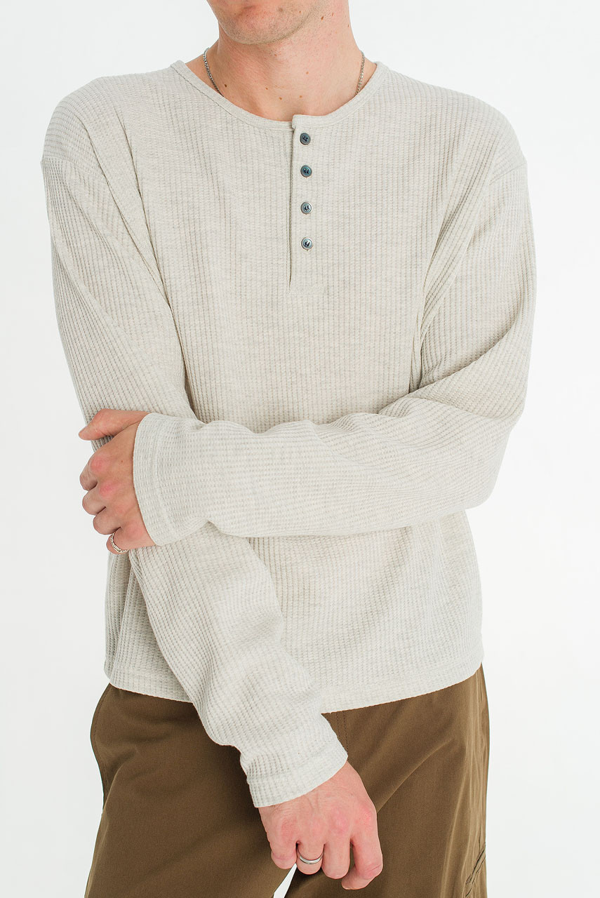 Menswear | Waffle Crop Henley Tee, Stone