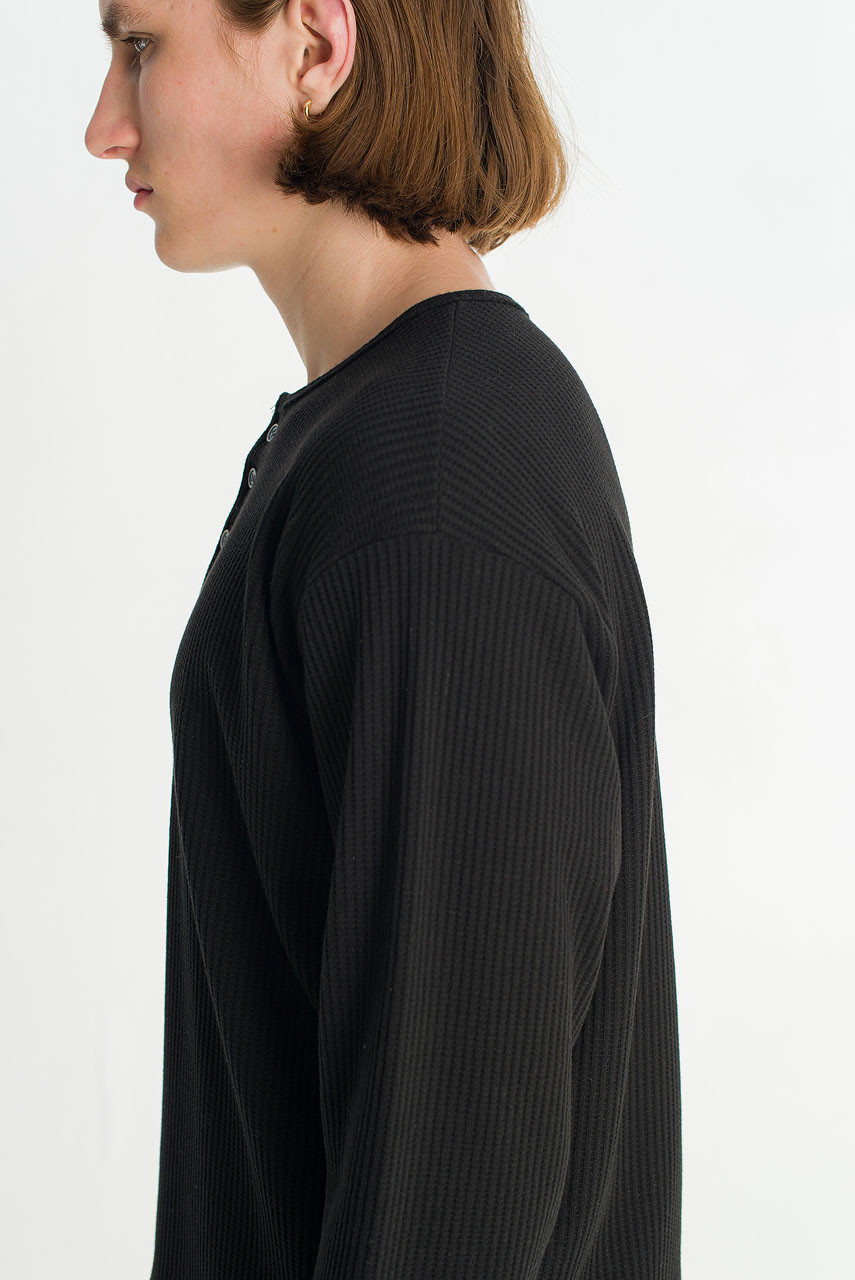 Menswear | Waffle Crop Henley Tee, Black