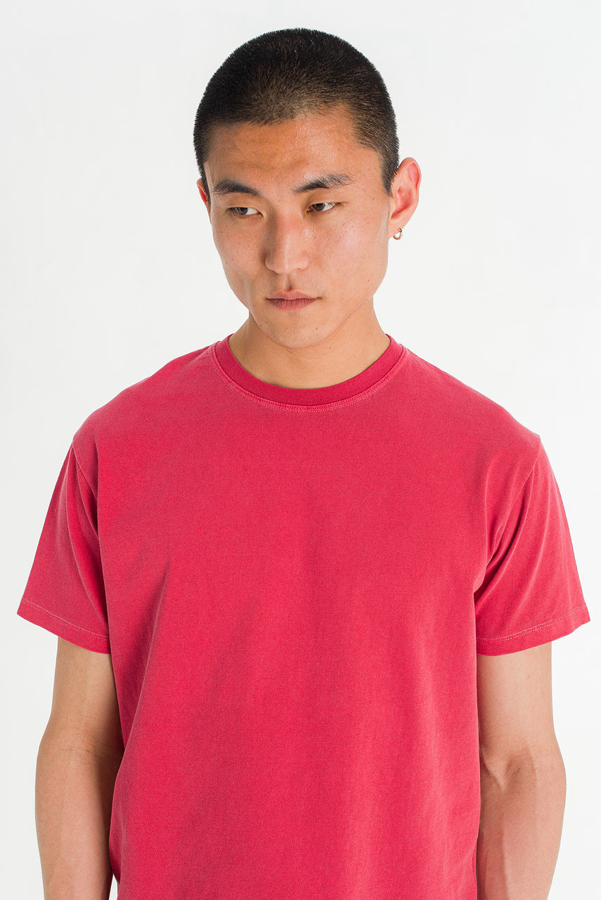 Menswear | Pigment-Dyed Crop Tee, Coral Pink
