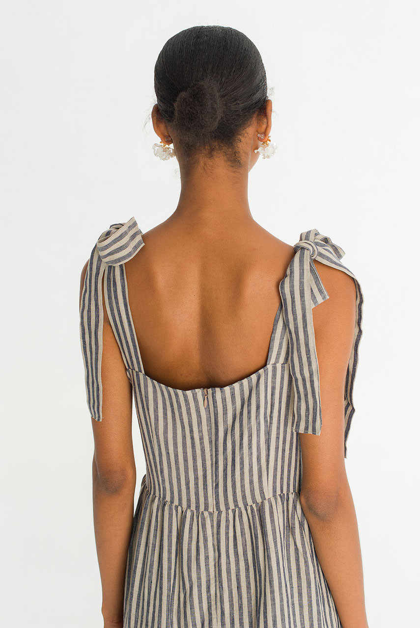 Belle Ribbon Dress, Navy Stripe