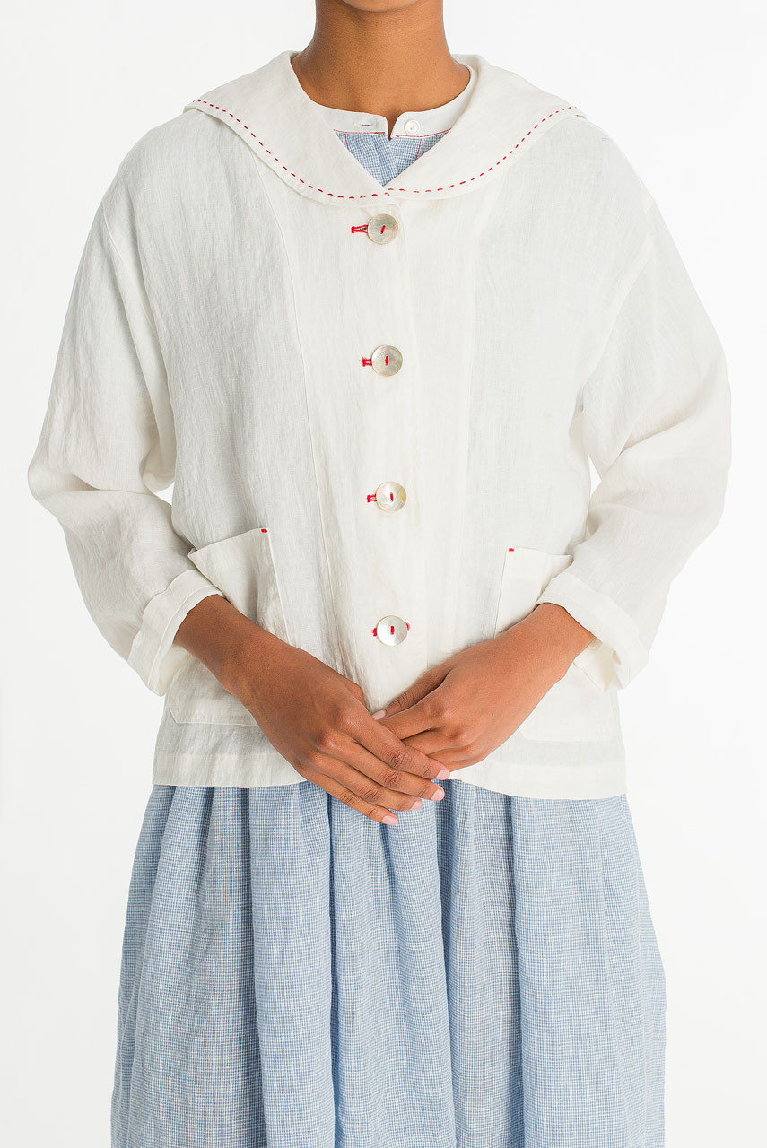 Rosaire Linen Sailor Jacket, Ivory