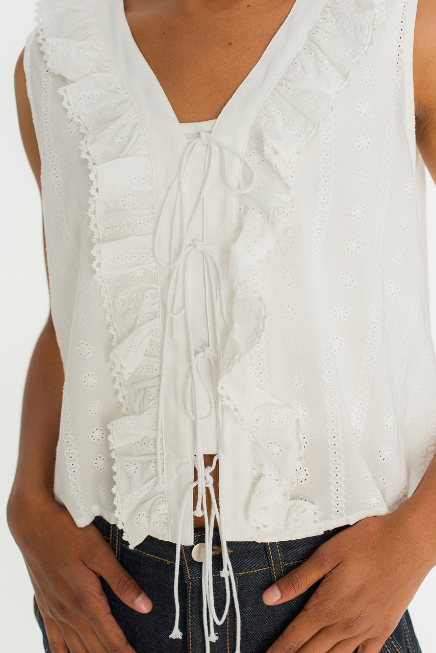 Mina Lace Ribbon Detail Blouse, Ivory