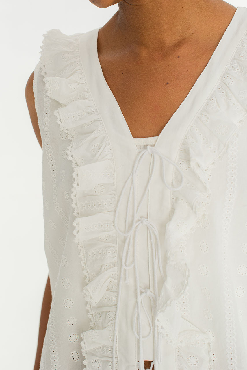 Mina Lace Ribbon Detail Blouse, Ivory