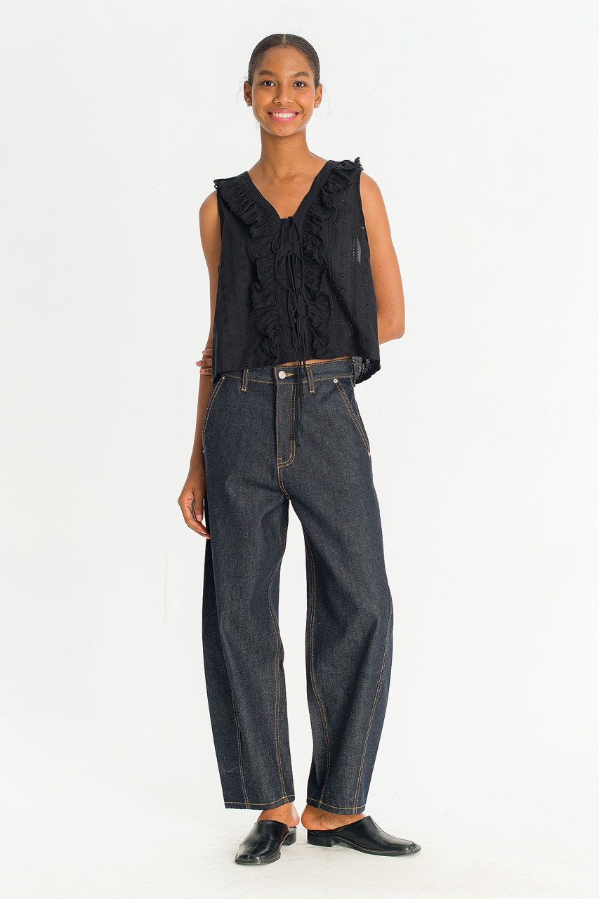 Mina Lace Ribbon Detail Blouse, Black
