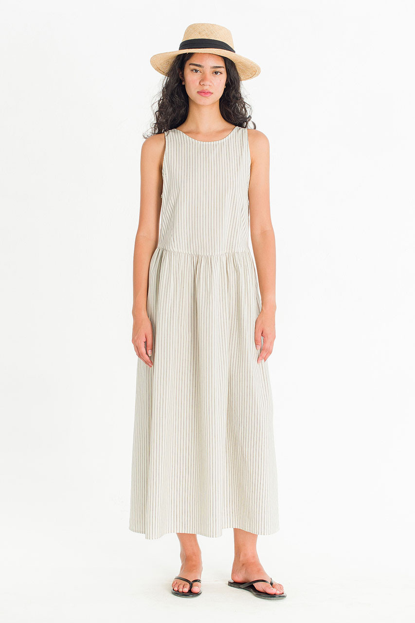 Granada Stripe Sleeveless Dress, Natural