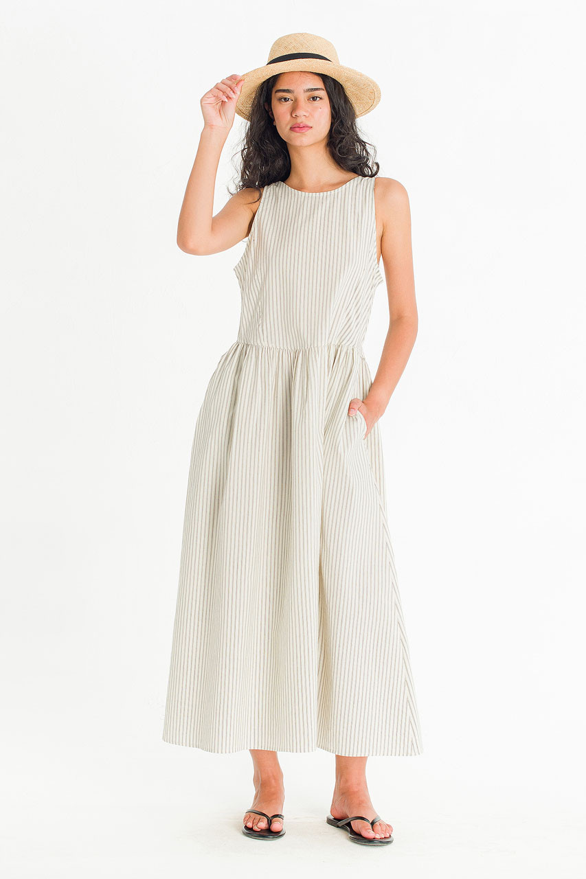 Granada Stripe Sleeveless Dress, Natural