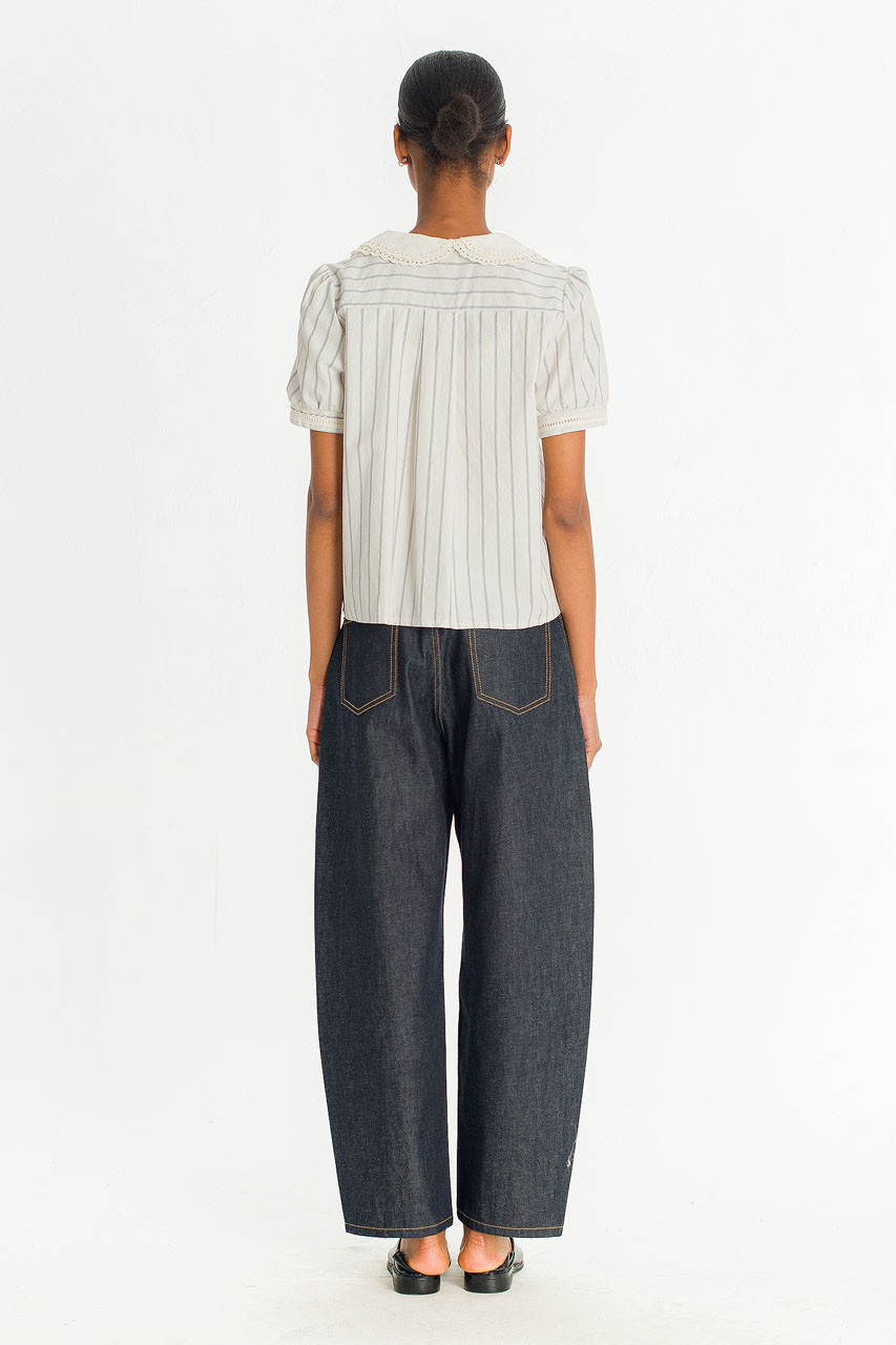 Lace Collar Stripe Blouse , Big Stripe