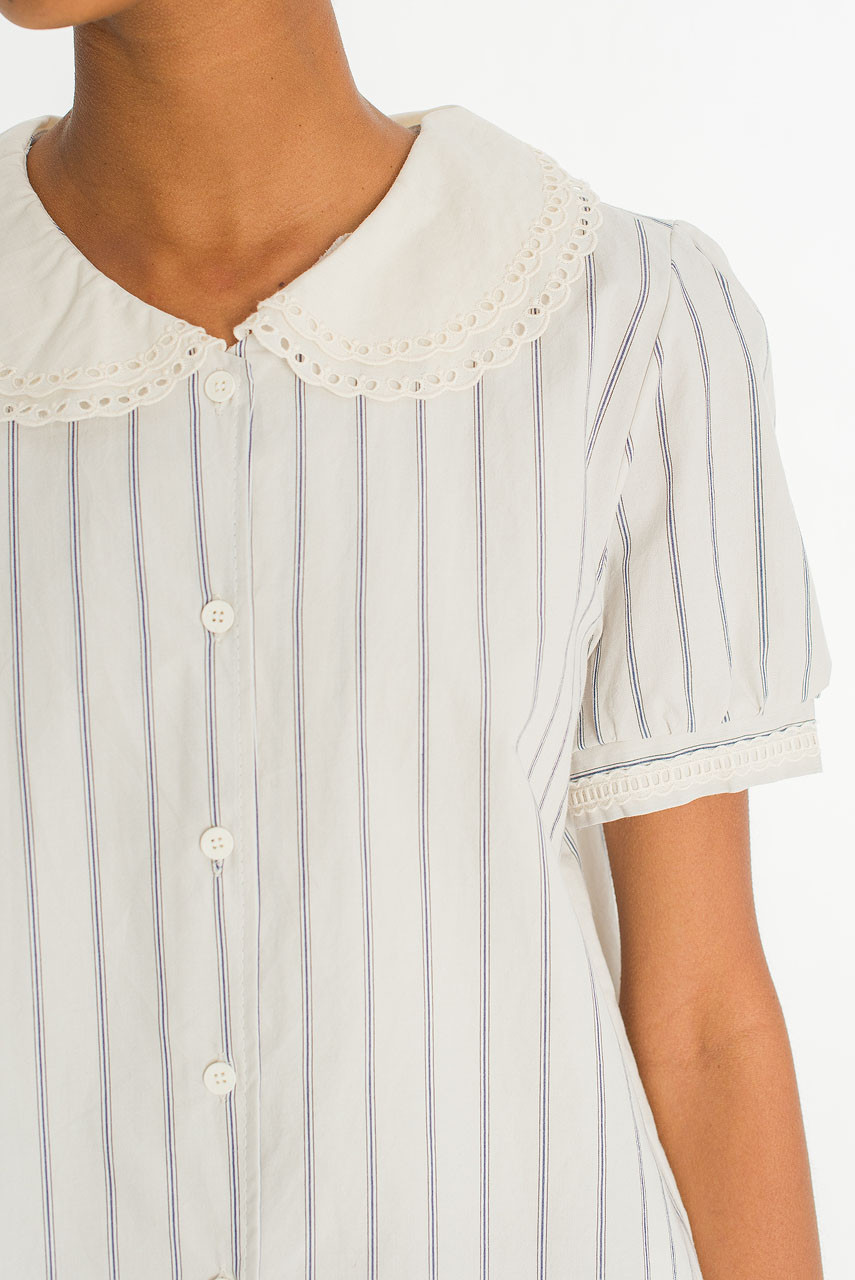 Lace Collar Stripe Blouse , Big Stripe