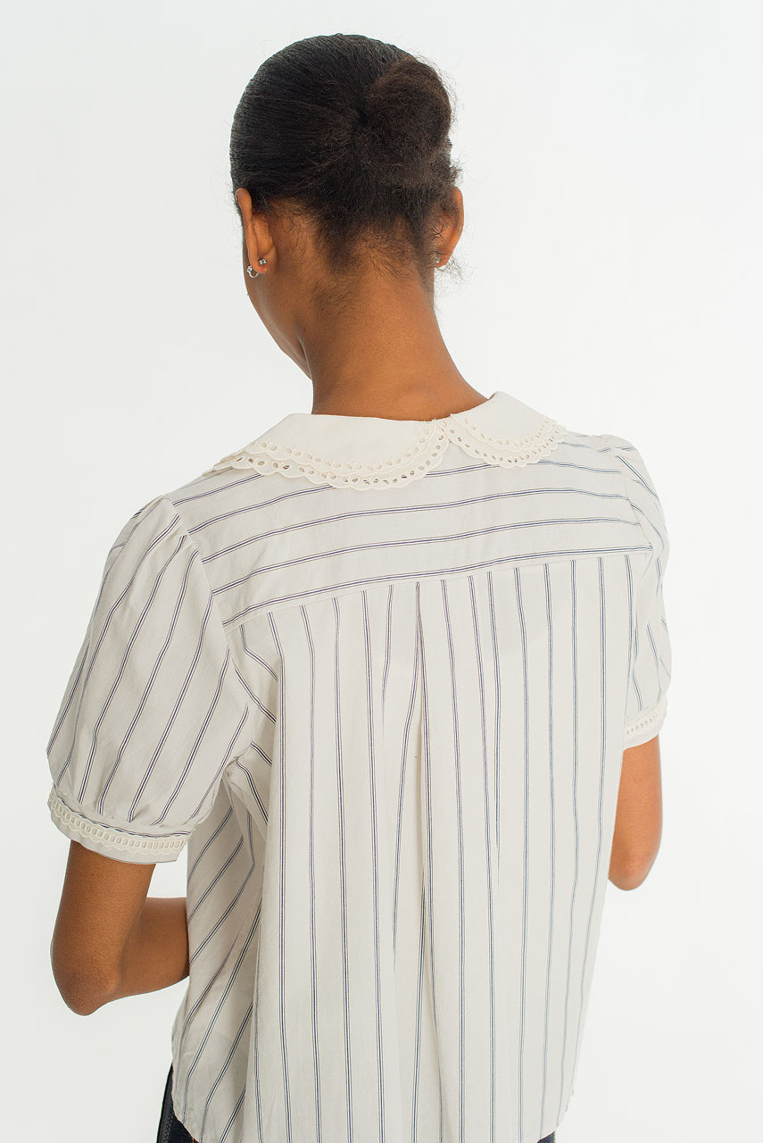 Lace Collar Stripe Blouse , Big Stripe