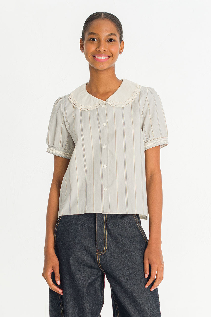Lace Collar Stripe Blouse , Small Stripe
