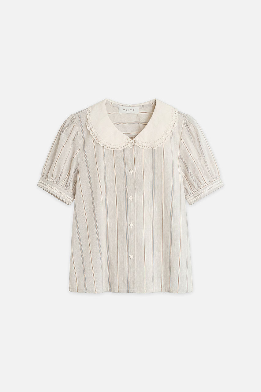 Lace Collar Stripe Blouse , Small Stripe