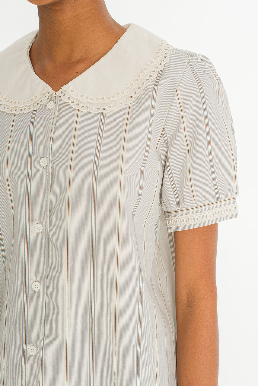 Lace Collar Stripe Blouse , Small Stripe