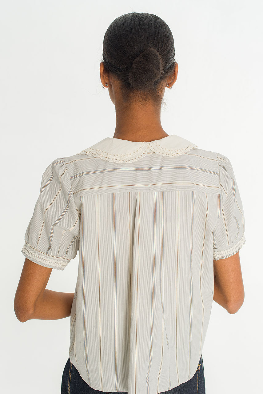 Lace Collar Stripe Blouse , Small Stripe