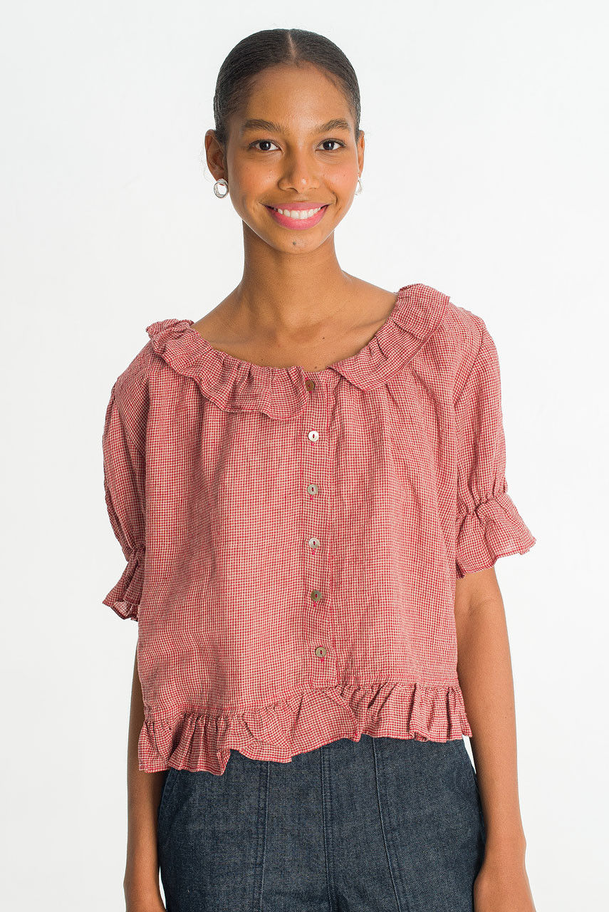 Vien Check Blouse, Red