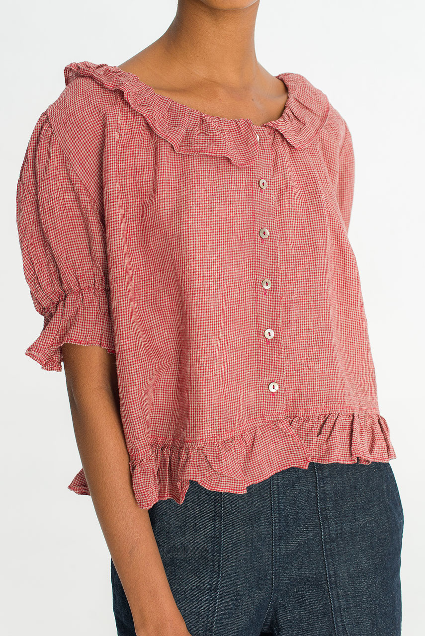 Vien Check Blouse, Red