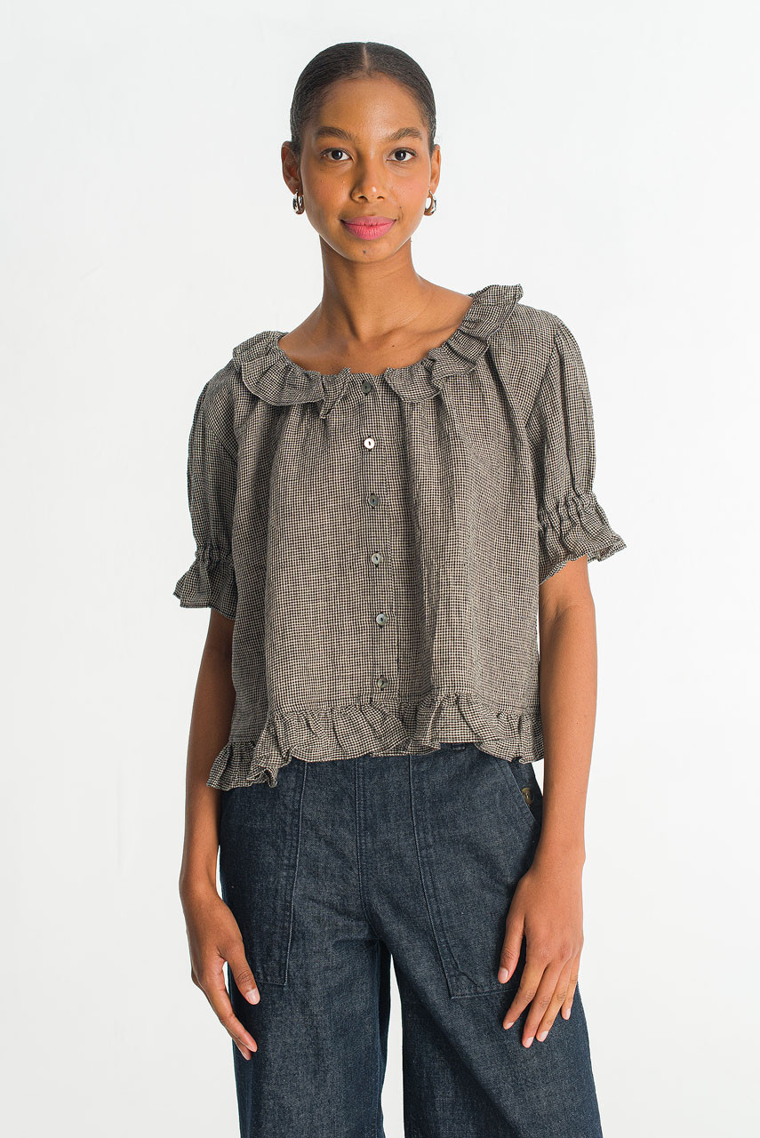 Vien Check Blouse, Black
