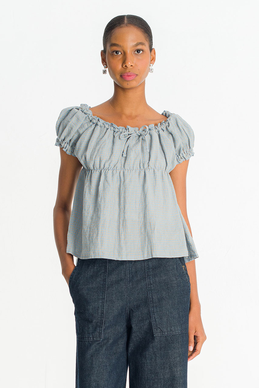 Nia Gingham Blouse, Blue