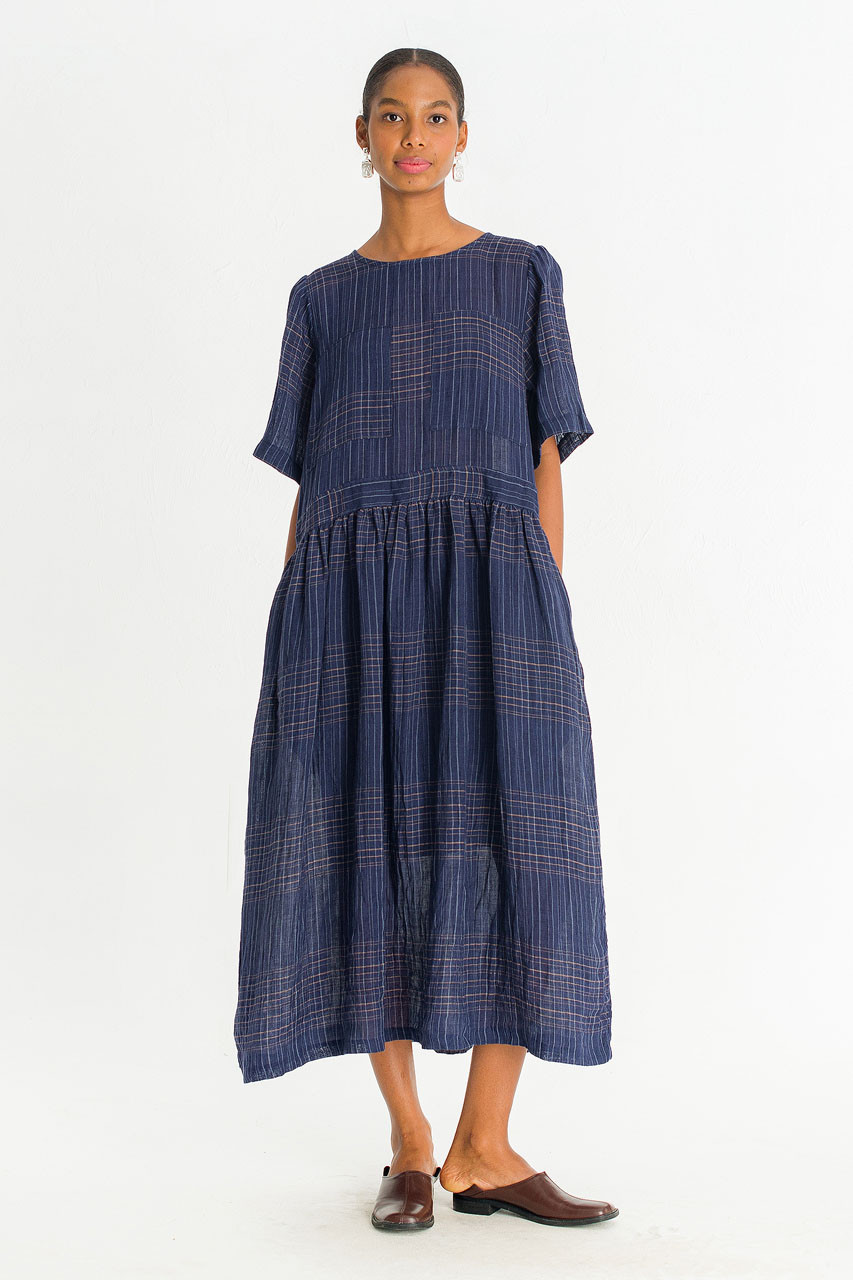 Coen Check Dress, Navy