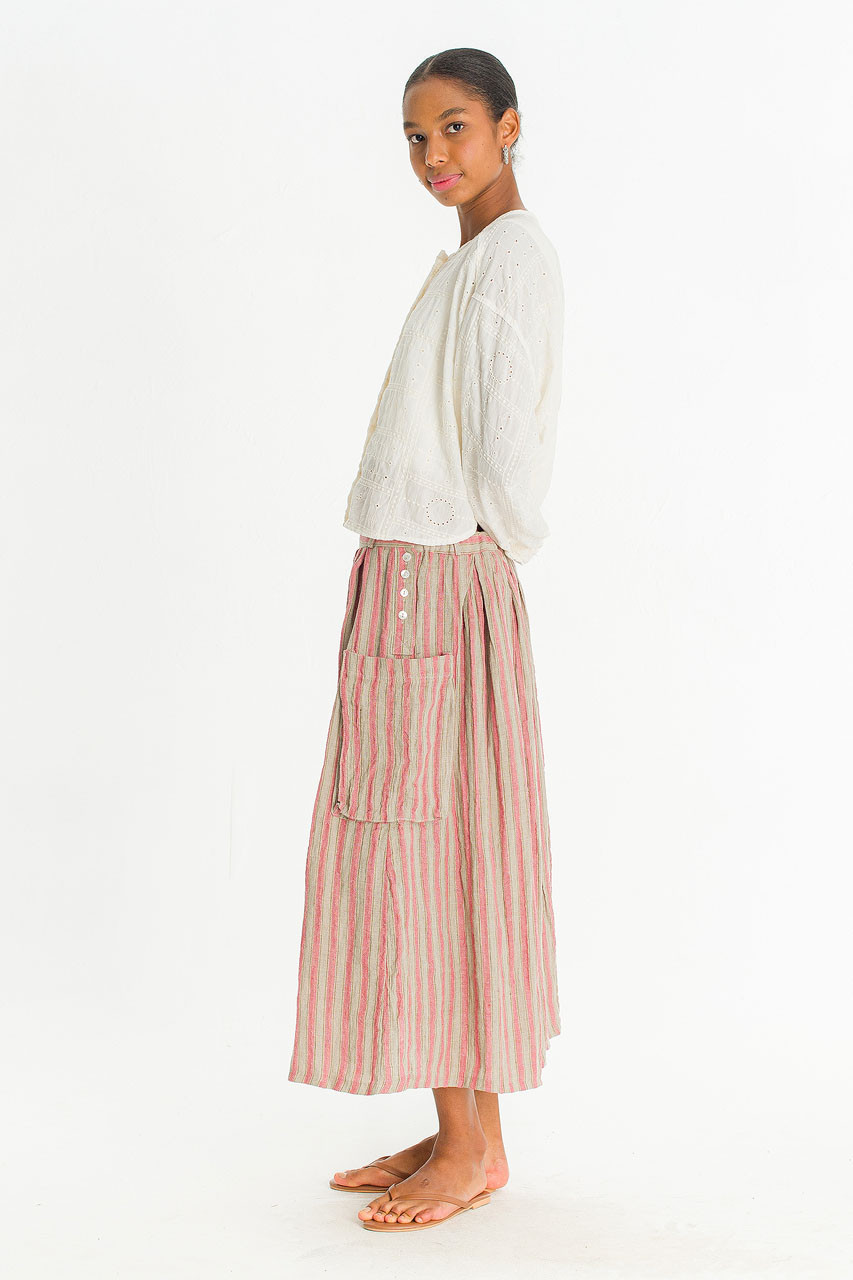 Porto Stripe Linen Skirt, Pink