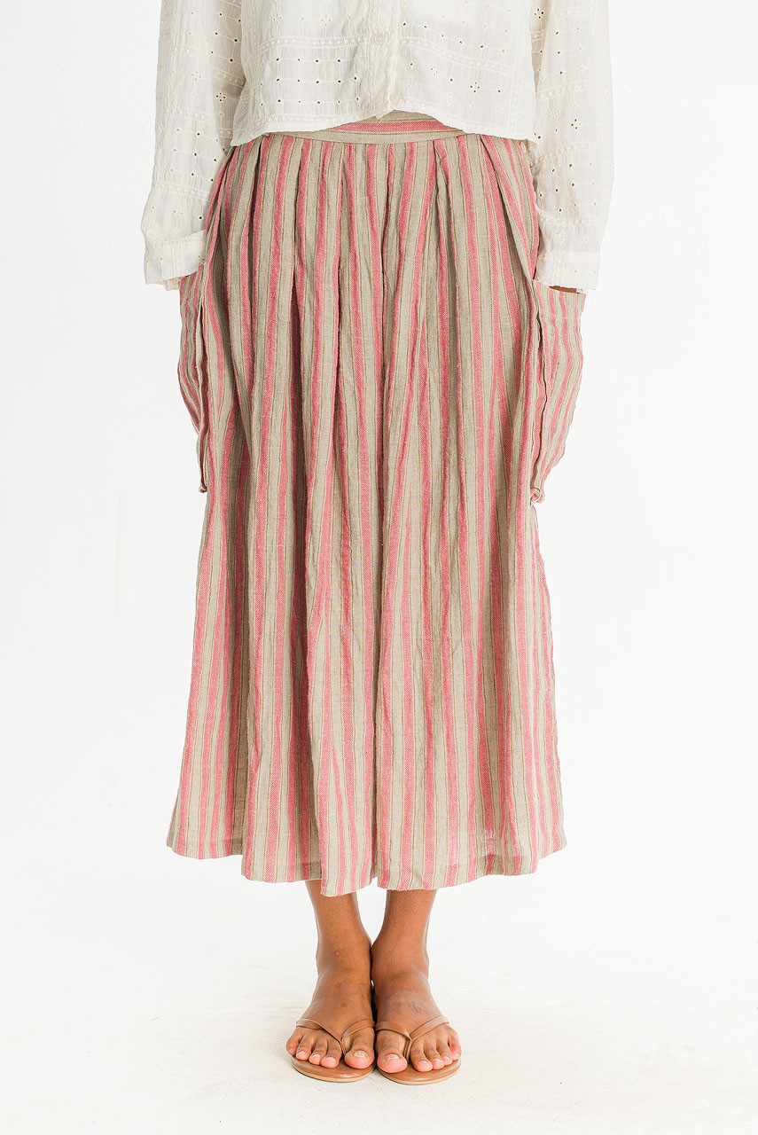Porto Stripe Linen Skirt, Pink