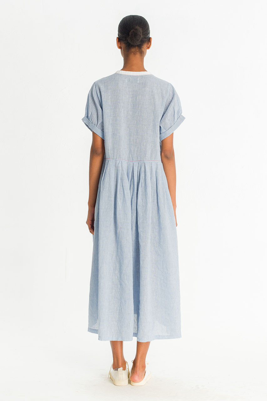 Rael Linen Henry Neck Dress, Blue