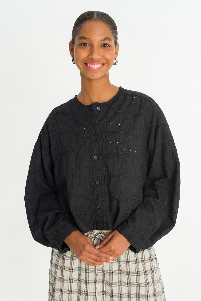 Lua Embroidery Blouse, Black