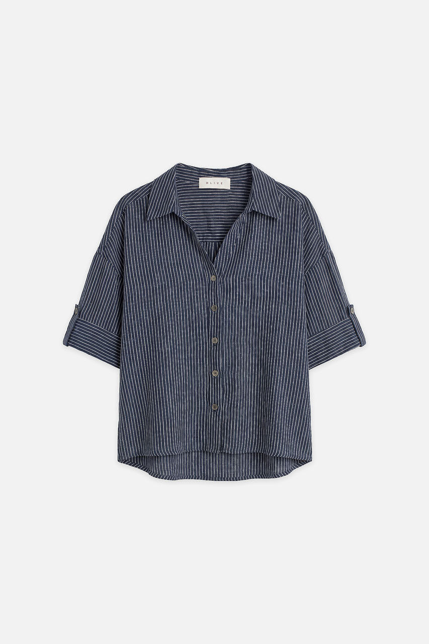 Hei Stripe Crop Shirt, Navy