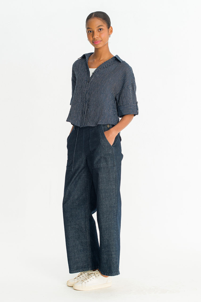 Hei Stripe Crop Shirt, Navy