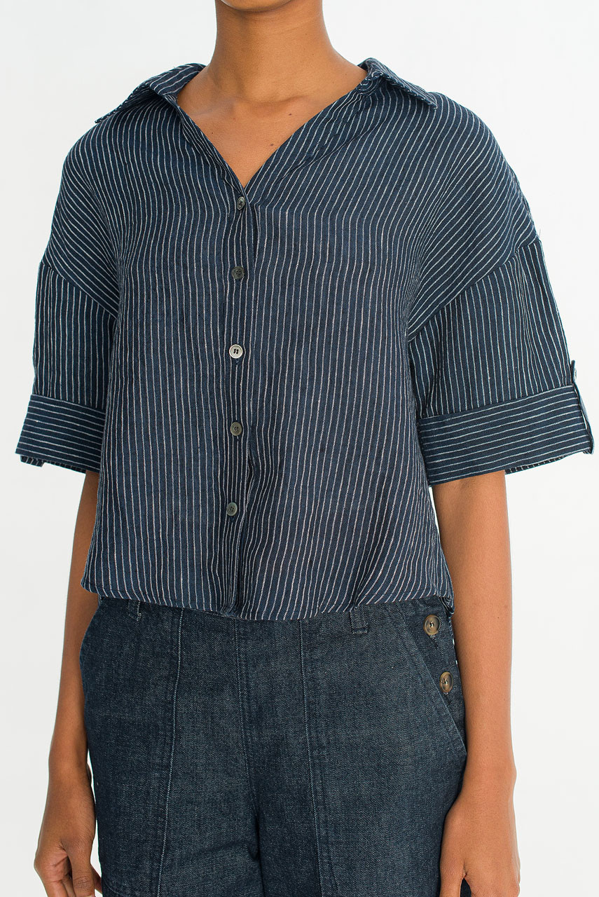 Hei Stripe Crop Shirt, Navy