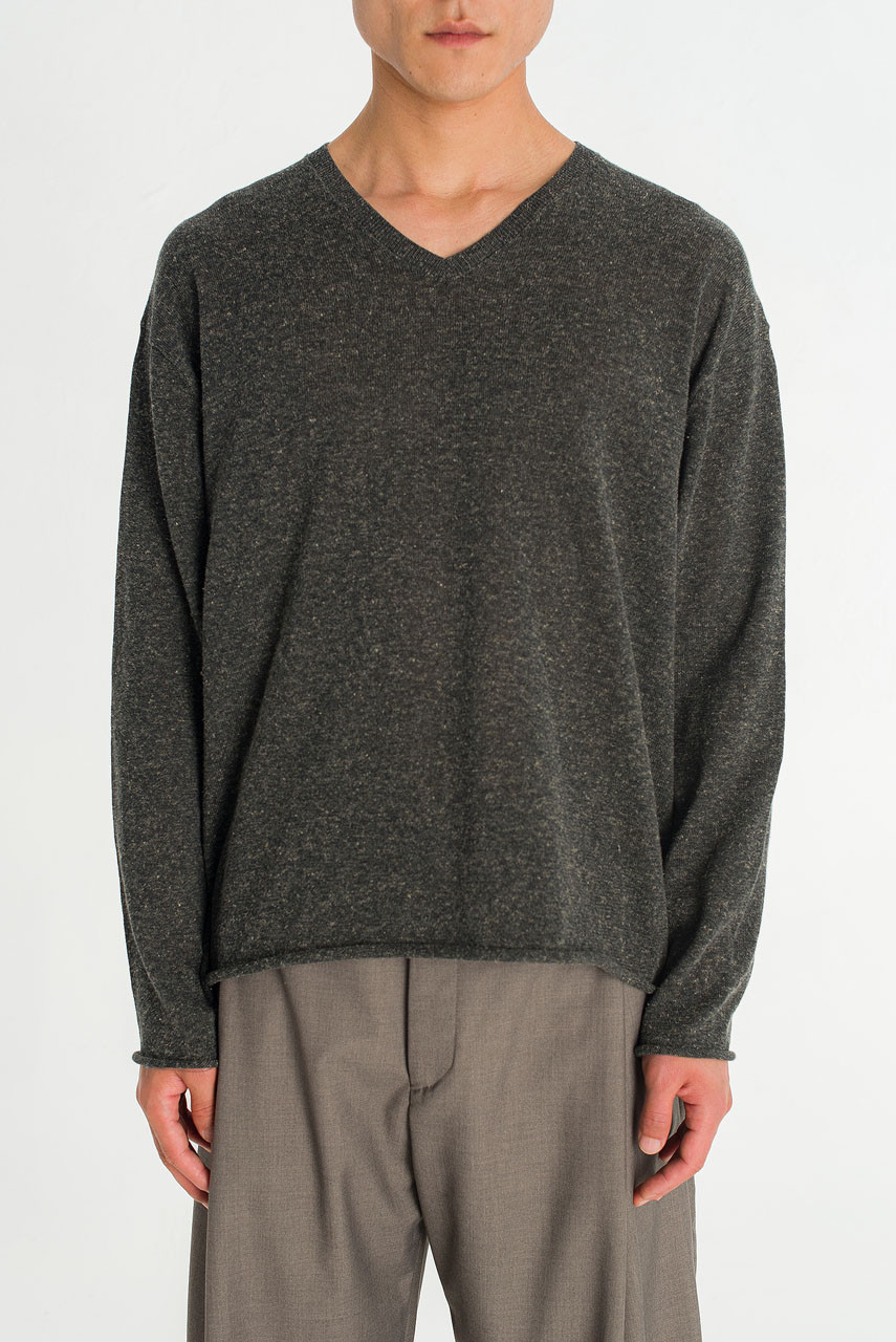 Menswear | Marl V-Neck Knit, Charcoal