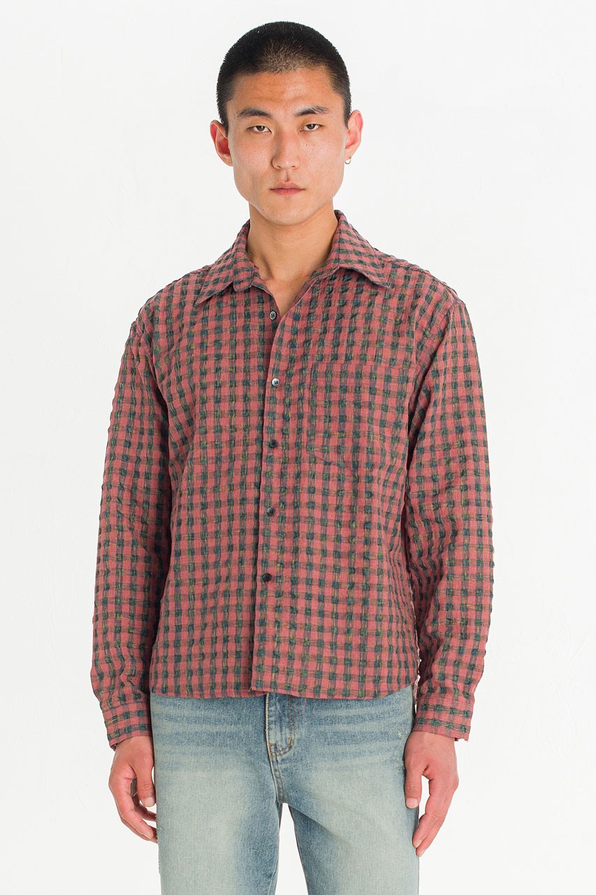 Menswear | Crinkle Check Shirt, Red
