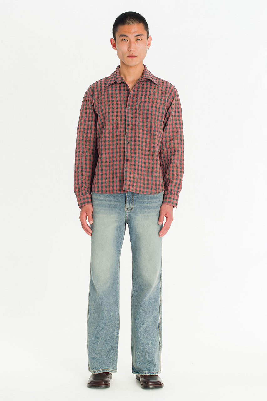 Menswear | Crinkle Check Shirt, Red