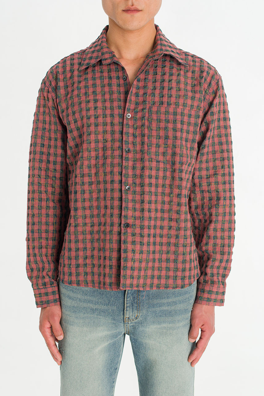 Menswear | Crinkle Check Shirt, Red