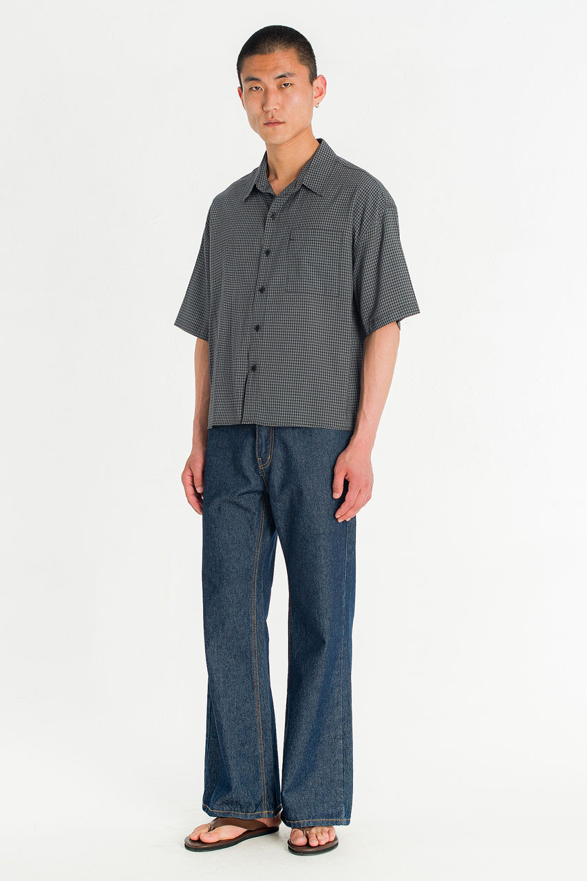 Menswear | Cropped Grid Shirt, Navy