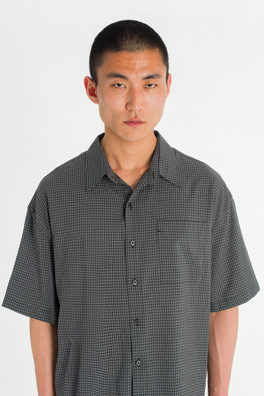 Menswear | Cropped Grid Shirt, Navy