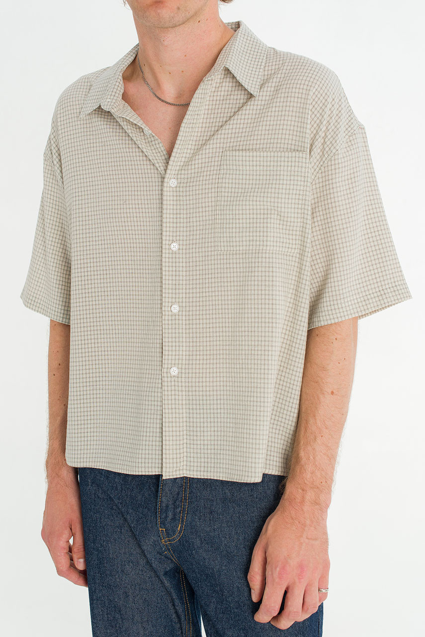 Menswear | Cropped Grid Shirt, Ivory