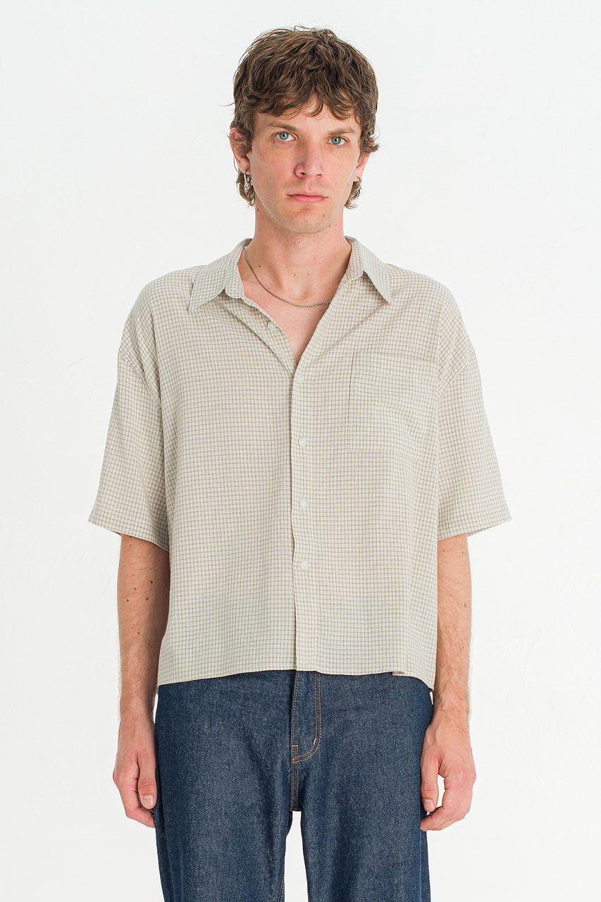 Menswear | Cropped Grid Shirt, Ivory
