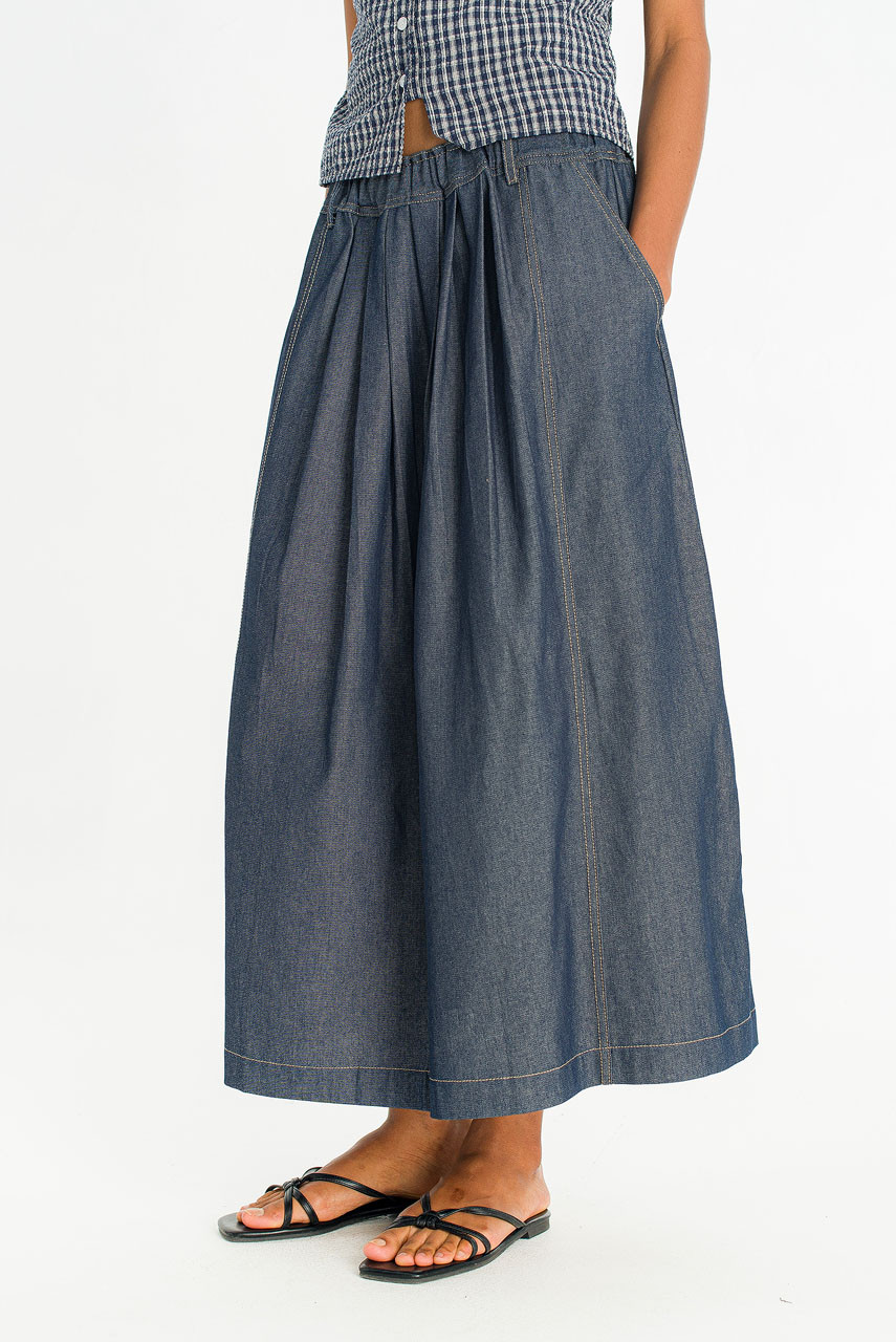 Lunel Denim Flare Skirt, Indigo