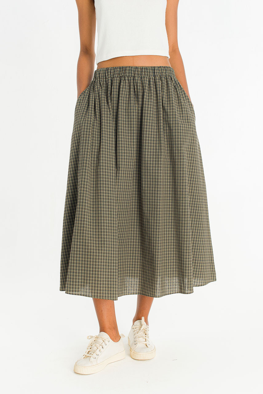 Meadow Soft Check Skirt, Khaki
