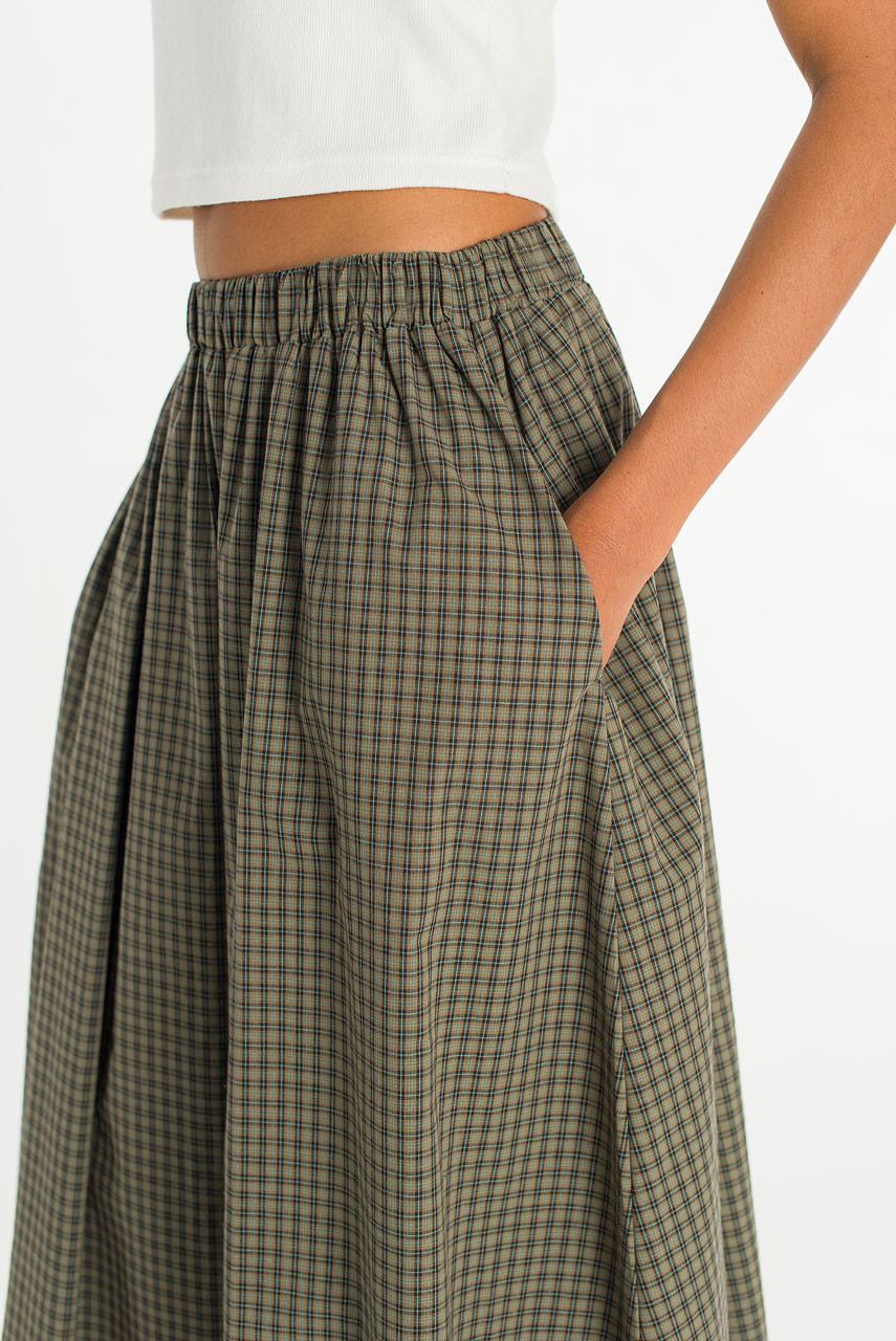 Meadow Soft Check Skirt, Khaki