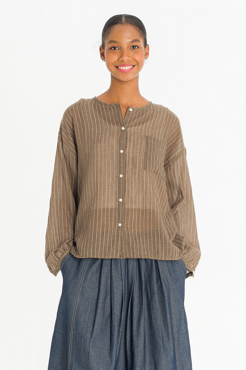 Moon Pin Stripe Blouse, Brown