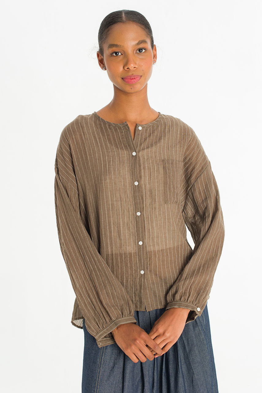 Moon Pin Stripe Blouse, Brown